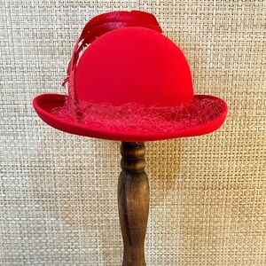 🌟HP🌟VTG 1960s-70s Red Doeskin Felt 100% Wool by Bollman Hat for Miss Bierner